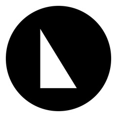 A right triangle symbol in the center. Isolated white symbol in black circle. Illustration on transparent background