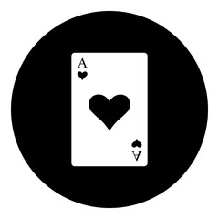 A ace of heart card in the center. Isolated white symbol in black circle. Illustration on transparent background