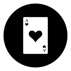A ace of heart card in the center. Isolated white symbol in black circle. Vector illustration on white background