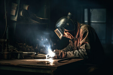 Professional welder working in his workshop