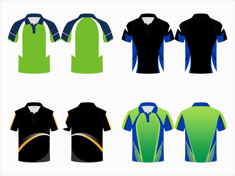SPORTS POLO SHIRT ARTWORK MOCKUP ditable vector mockups for men's sports polo shirts with front and back views. Templates feature blank sublimated white, and colored, suitable for soccer, football