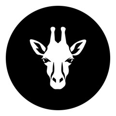 A giraffe head symbol in the center. Isolated white symbol in black circle. Illustration on transparent background