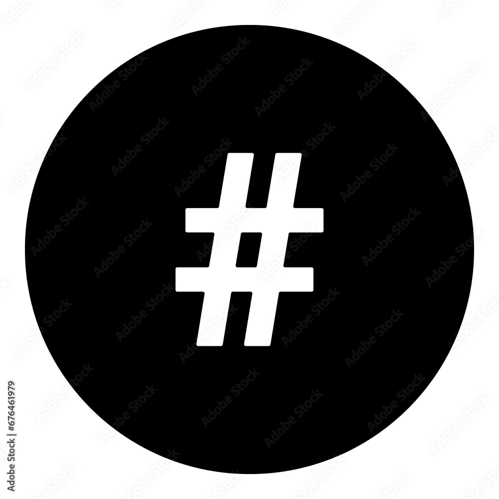 Canvas Prints A hash symbol in the center. Isolated white symbol in black circle. Illustration on transparent background