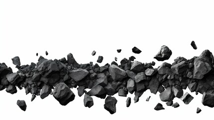 Descending Darkness: Falling Charcoal Rocks Isolated on White Background. Generative ai - obrazy, fototapety, plakaty