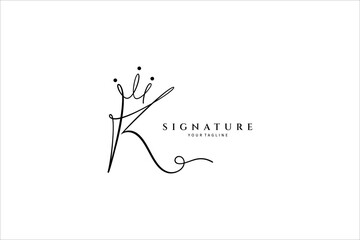 Letter K handwriting logo of initial signature with crown shape variation