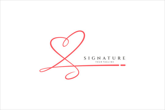 Letter S handwriting logo of initial signature with heart or love shape variation