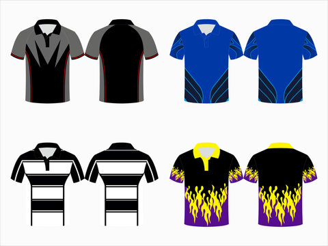 SPORTS POLO SHIRT ARTWORK MOCKUP ditable vector mockups for men's sports polo shirts with front and back views. Templates feature blank sublimated white, and colored, suitable for soccer, football
