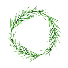 Watercolor frame with fresh rosemary isolated on background. Detail of beauty products and botany set, cosmetology and medicine. For designers, spa decorati