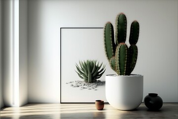 a cactus plant is in front of a photo of the walls