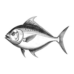 Pomfret fish vintage engraving style drawing vector illustration