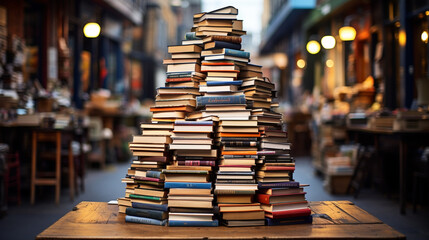 bookcrossing concept, many books lie on the street