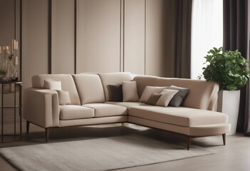 Beige loveseat sofa in small room Interior design of modern rustic living room