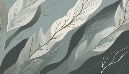 minimalist background inspired by nature. A subtle pattern of leaves, branches, or waves gracefully adorns the canvas, presenting a tranquil visual experience in a muted color scheme - obrazy, fototapety, plakaty