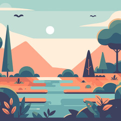 Nature Landscape Vector Flat Design Illustration