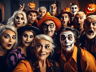 Fototapeta premium people dressed in halloween costumes and make-up