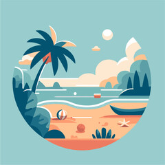 Fototapeta na wymiar Beach Landscape Vector Flat Design Illustration