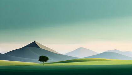 Fototapeta na wymiar an illustrative piece presenting a minimalist landscape. Clean lines and a limited color palette converge, capturing the essence of simplicity and tranquility.
