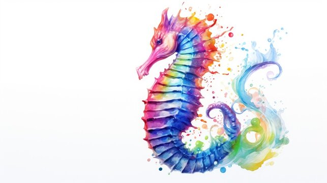  a watercolor painting of a seahorse with a splash of paint on it's body and a tail.  generative ai