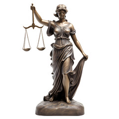 Fototapeta na wymiar Statue of Lady of justice on transparent background