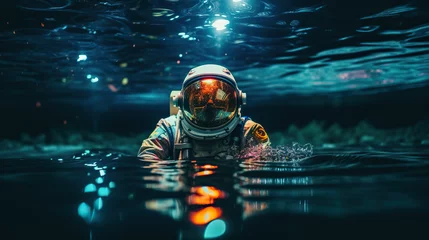 Stof per meter night Shiny star Astronaut float on water neon  astronaut in space © SizeSquare's