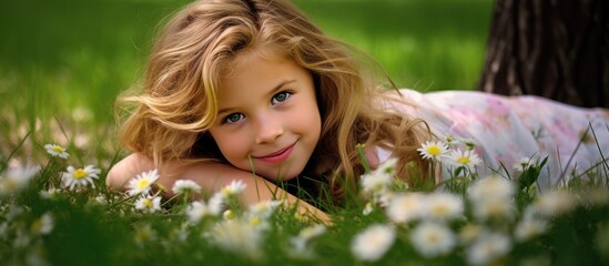 In the vibrant park during the summer season people immerse themselves in the beauty of nature surrounded by lush green grass A young girl with a cute and innocent face radiates a sense of j