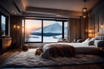 A cozy bedroom with a bed covered in soft