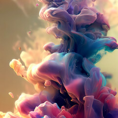 Beautiful Abstract soft colorful ink splash in water. Generative AI