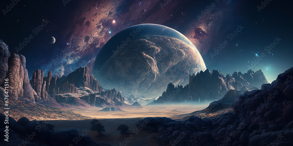 Wall mural unknown planet from outer space. space nebula. cosmic cluster of stars. outer space background. gene