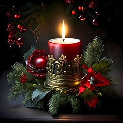 Christmas Candle: Traditional Home Decoration with Fir Branches
