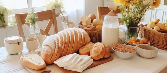 In my white cozy home I set the table with fresh bread from the local bakery along with a plate of...