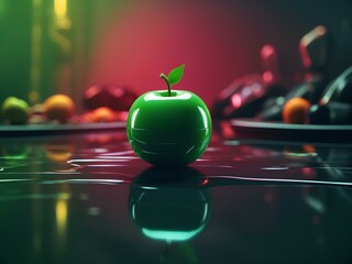 Green apple on the table, with attractive light and details 