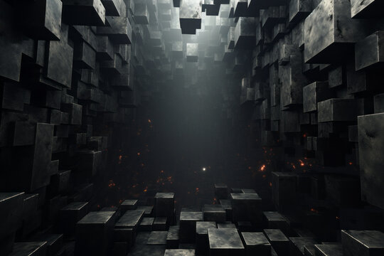 Abstract black and white background. Geometric shapes, nothingness, apocalyptic, futuristic.