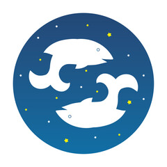 Isolated pisces animal silhouette zodiac sign Vector