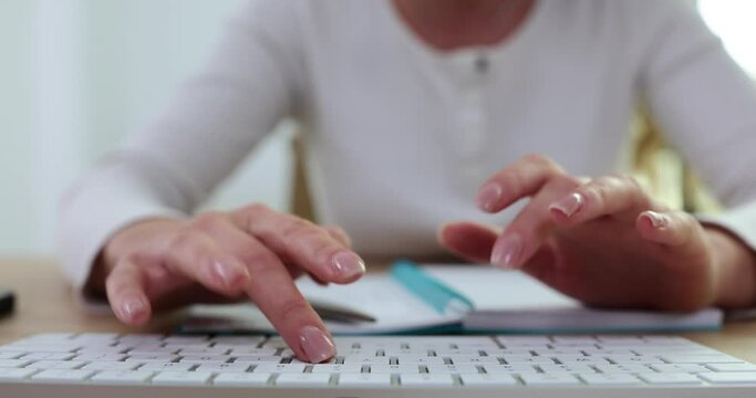 Student intern businesswoman using laptop computer at desk