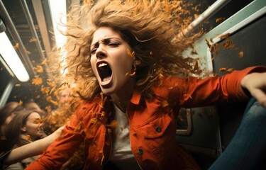 panic attack happened to a red-haired girl on the subway during rush hour in a crowd of people.