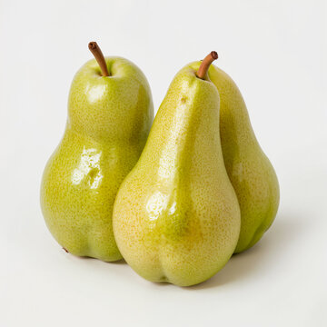 3 pears on a white background. Generative AI