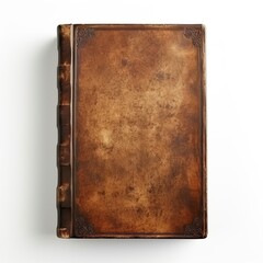 Book in leather cover on white background - obrazy, fototapety, plakaty
