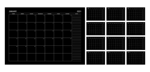 Calendar planner template for 2024 year with black papers - 676476552