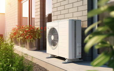 Air source heat pump installed in residential building.