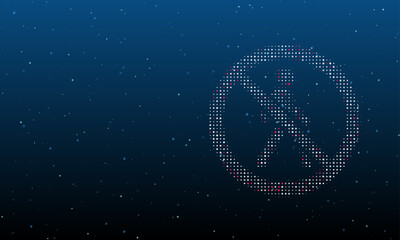 On the right is the pedestrian traffic prohibited symbol filled with white dots. Background pattern from dots and circles of different shades. Vector illustration on blue background with stars