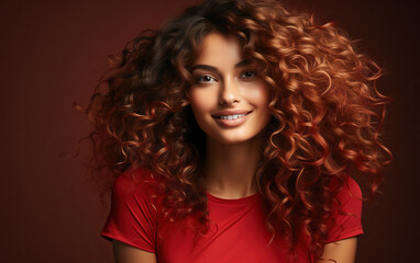 Fototapeta premium Beautiful smiling woman with long wavy hair .