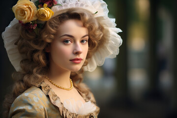 Fototapeta premium Beautiful Woman Dressed as a Member of the 1700's French Royal Court