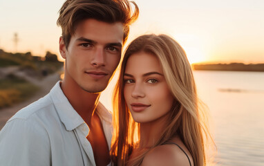 Obraz premium A handsome 20yo man and a beautiful 20yo girl. Love vibe couple.