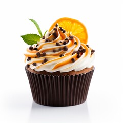 Orange chocolate cupcake with cozy background