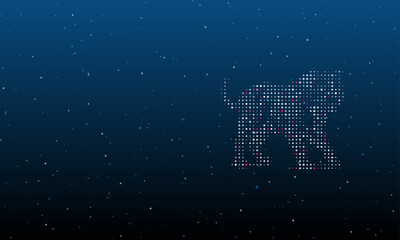 On the right is the tiger symbol filled with white dots. Background pattern from dots and circles of different shades. Vector illustration on blue background with stars