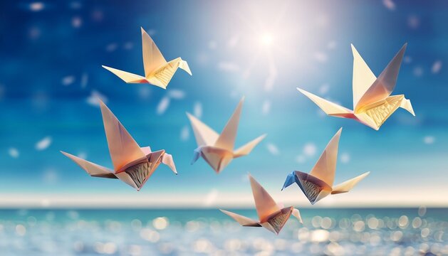 paper puzzle in the shape of a bird flying over the sea