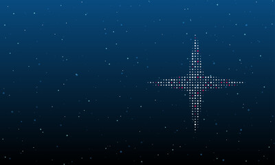 On the right is the star symbol filled with white dots. Background pattern from dots and circles of different shades. Vector illustration on blue background with stars