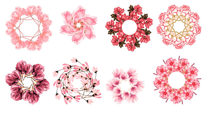 Set di cornici concentriche floreali, acquerello 