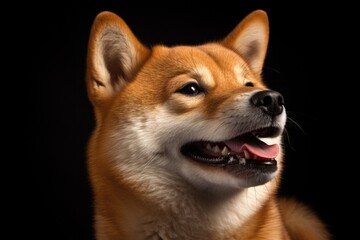 Fototapeta premium A close up of a shiba inu dog with its mouth open.