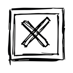Hand drawn cross mark illustration. Marker wrong sign clipart. Ink scribble checkbox. Single element